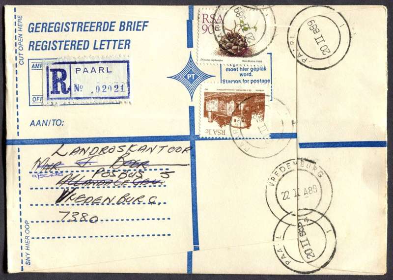 RSA - Cover Registered At Paarl Post Office