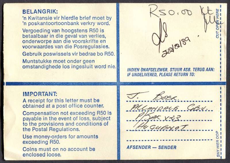 RSA - Cover Registered At Paarl Post Office