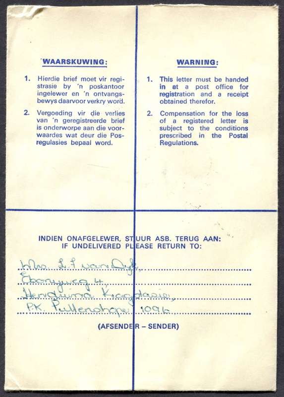 RSA - Cover Registered At Pullen's Hope Post Office