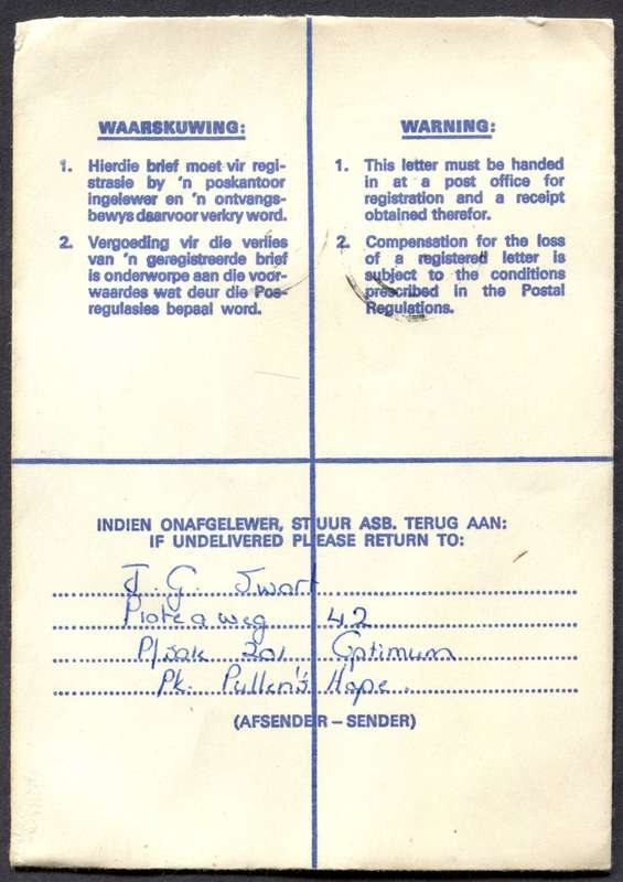 RSA - Cover Registered At Pullen's Hope Post Office