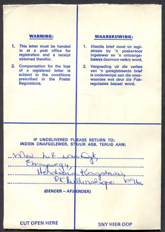 RSA - Cover Registered At Pullen's Hope Post Office
