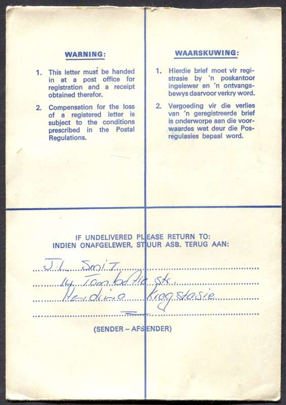 RSA - Cover Registered At Pullen's Hope Post Office