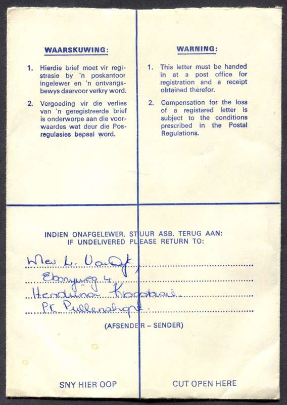 RSA - Cover Registered At Pullen's Hope Post Office