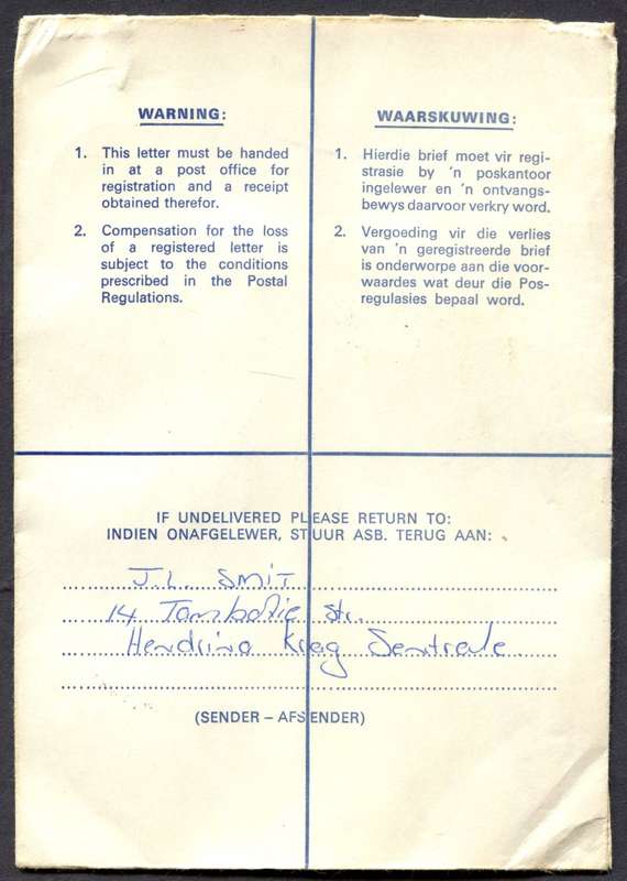 RSA - Cover Registered At Pullen's Hope Post Office