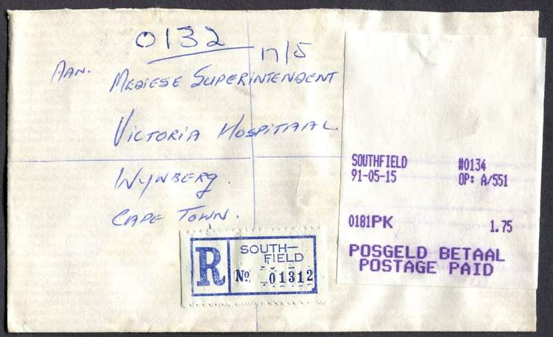 RSA - Cover Registered At Southfield Post Office