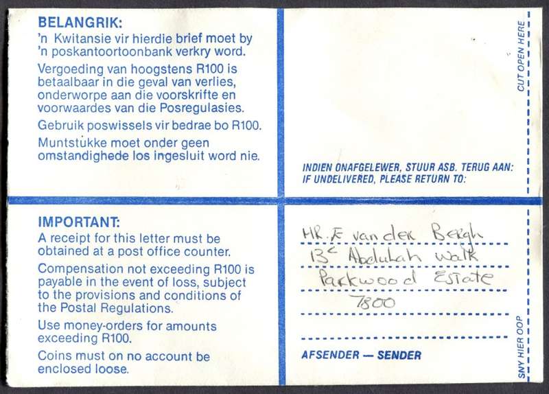 RSA - Cover Registered At Southfield Post Office