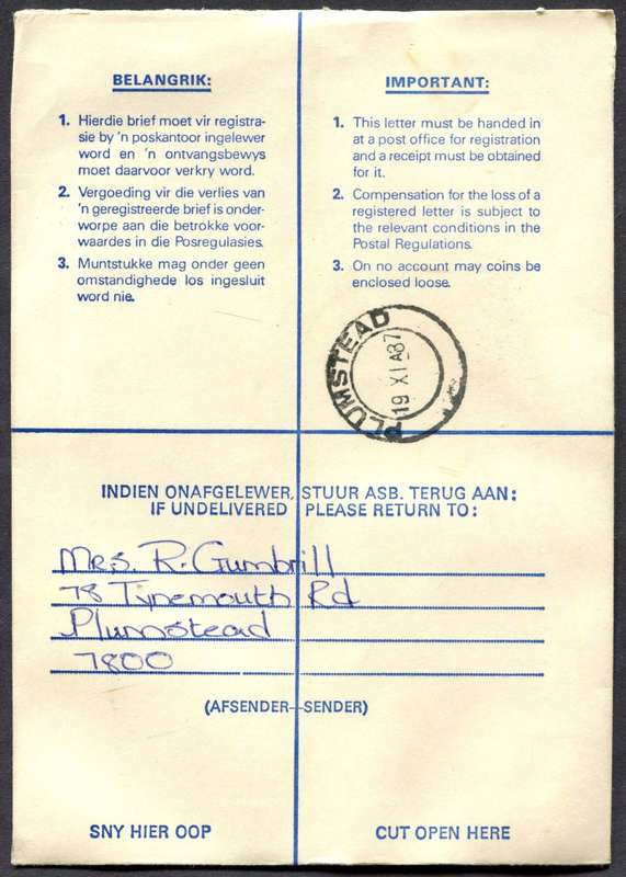 RSA - Cover Registered At Southfield Post Office