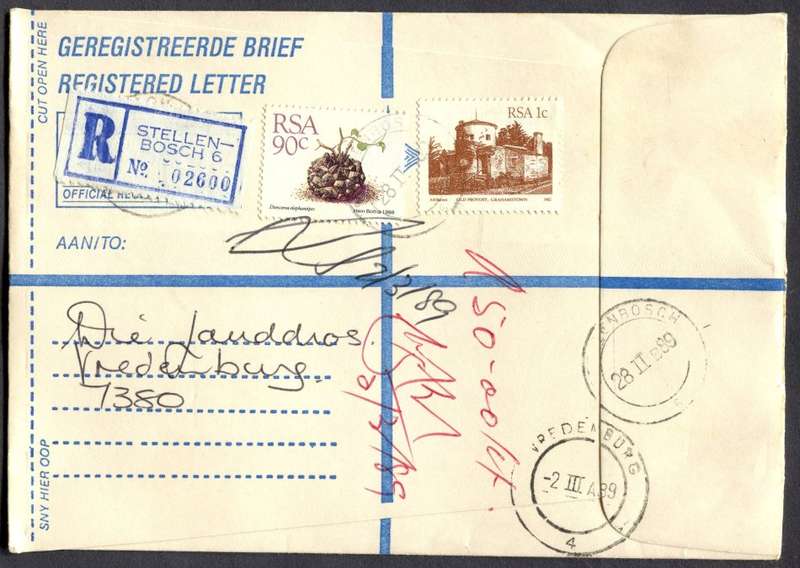 RSA - Cover Registered At Stellenbosch Post Office