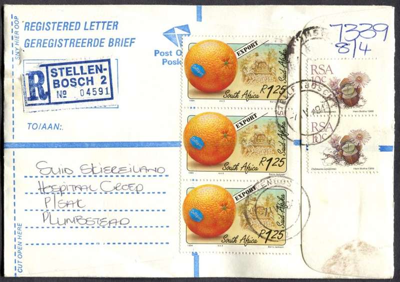 RSA - Cover Registered At Stellenbosch Post Office
