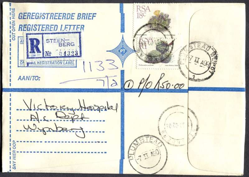 RSA - Cover Registered At Steenberg Post Office