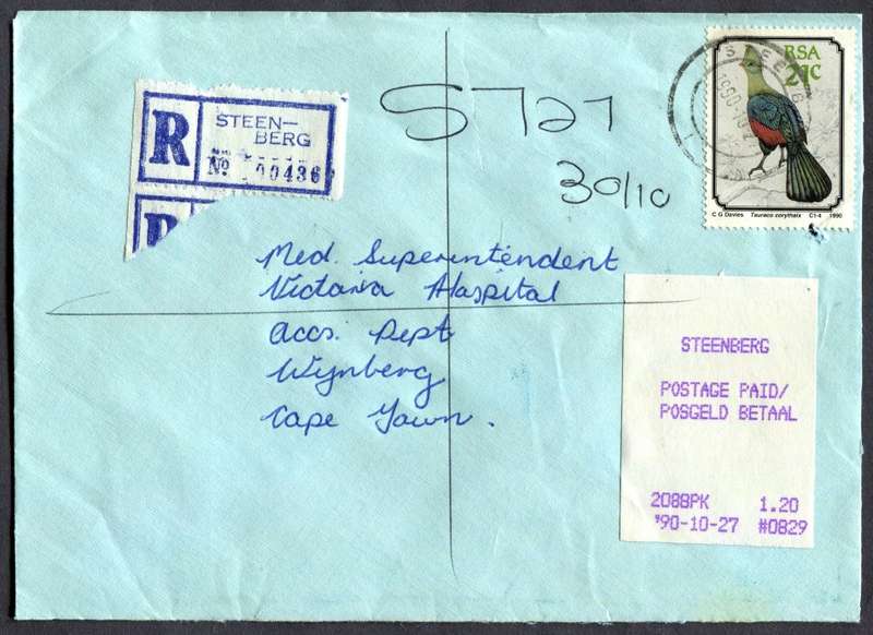 RSA - Cover Registered At Steenberg Post Office