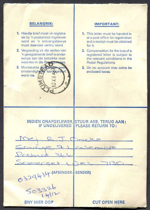 RSA - Cover Registered At Strand Post Office