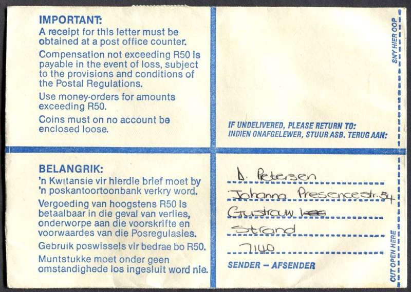 RSA - Cover Registered At Strand Post Office