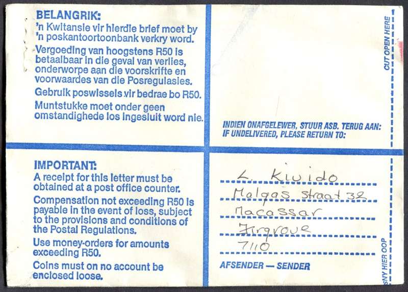 RSA - Cover Registered At Strand Post Office