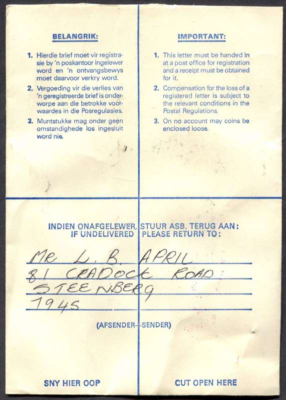 RSA - Cover Registered At Square Hill Post Office