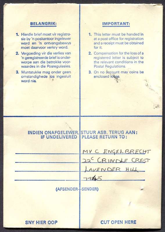 RSA - Cover Registered At Square Hill Post Office