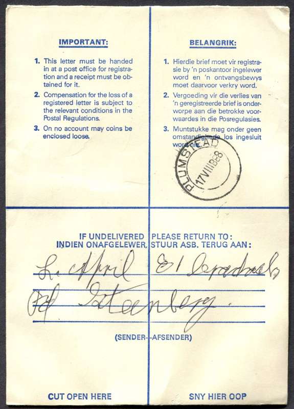 RSA - Cover Registered At Square Hill Post Office