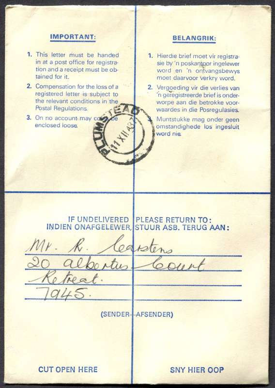 RSA - Cover Registered At Square Hill Post Office
