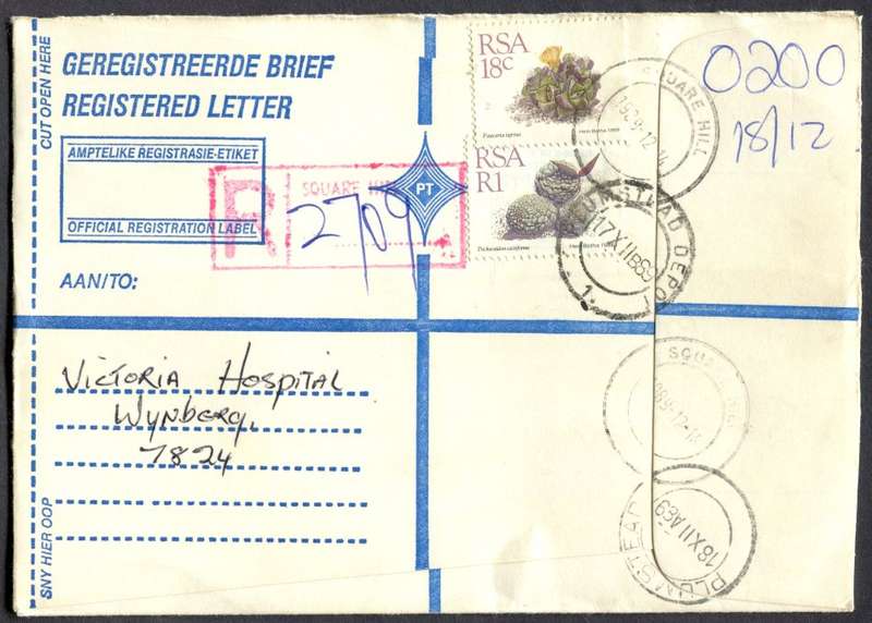 RSA - Cover Registered At Square Hill Post Office