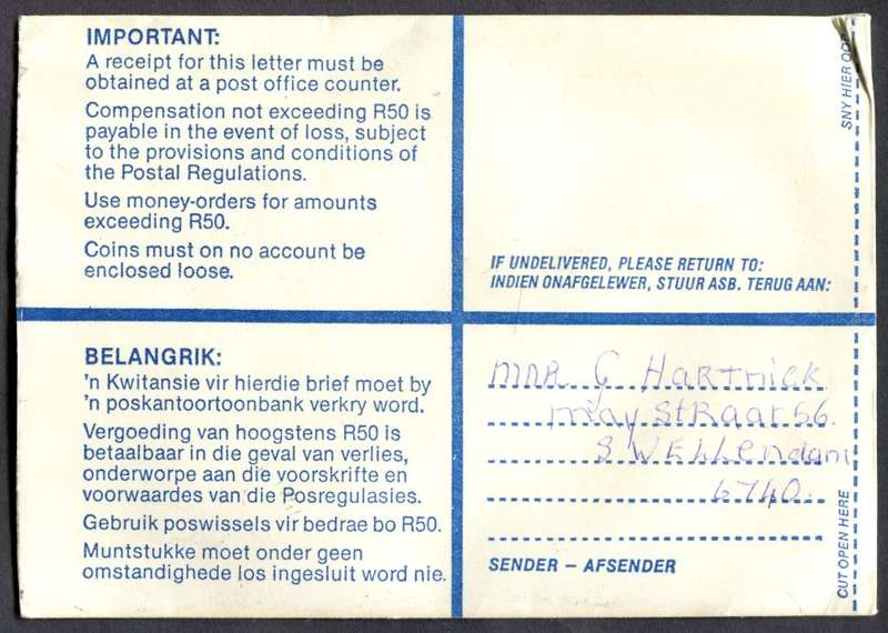 RSA - Cover Registered At Swellendam Post Office