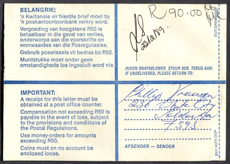 RSA - Cover Registered At Saldanha Post Office
