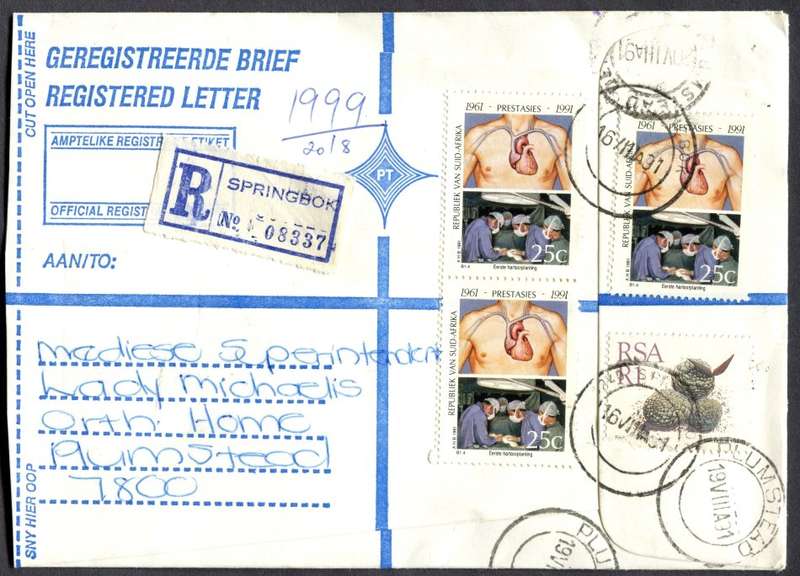 RSA - Cover Registered At Springbok Post Office