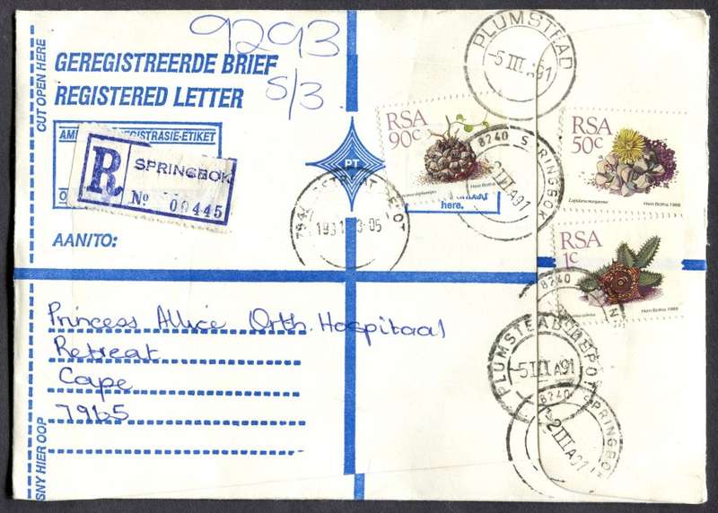 RSA - Cover Registered At Springbok Post Office