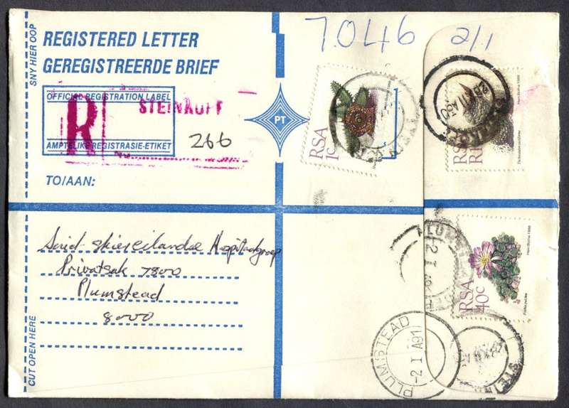 RSA - Cover Registered At Steinkof Post Office
