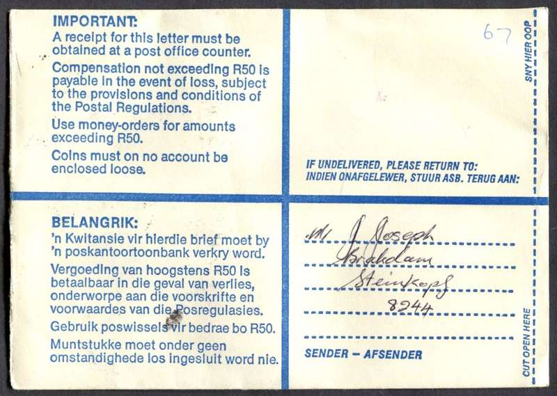 RSA - Cover Registered At Steinkof Post Office