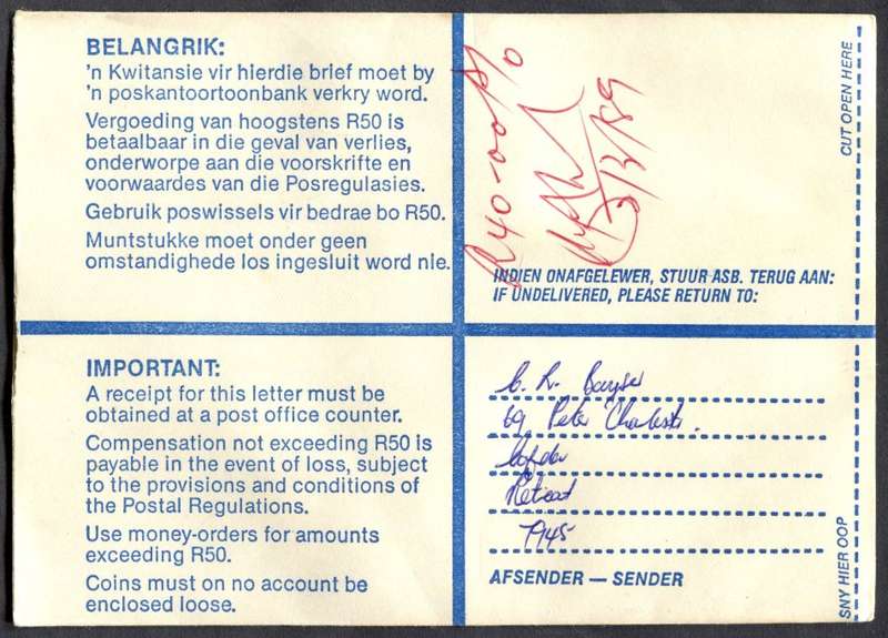 RSA - Cover Registered At Tygerberg Post Office