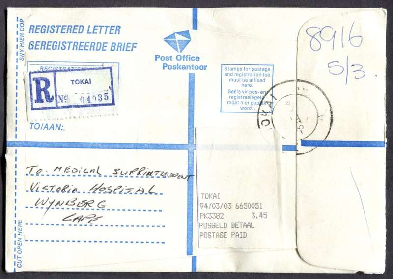RSA - Cover Registered At Tokai Post Office