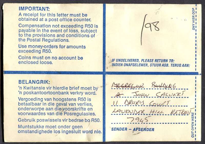 RSA - Cover Registered At Tokai Post Office
