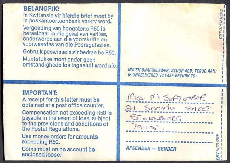 RSA - Cover Registered At Tokai Post Office