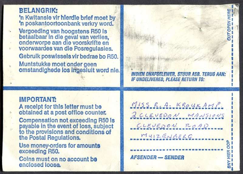 RSA - Cover Registered At Tokai Post Office