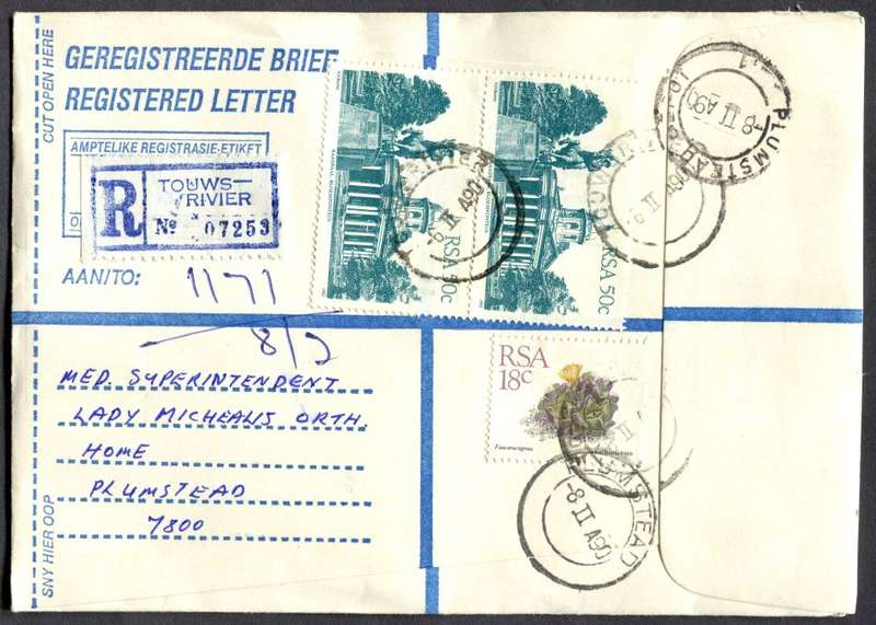 RSA - Cover Registered At Touwsrivier Post Office
