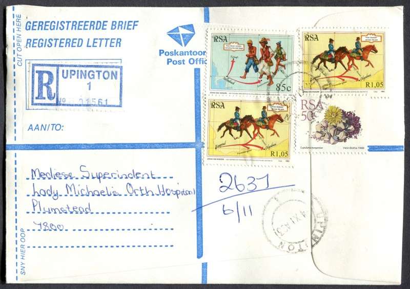 RSA - Cover Registered At Upington Post Office