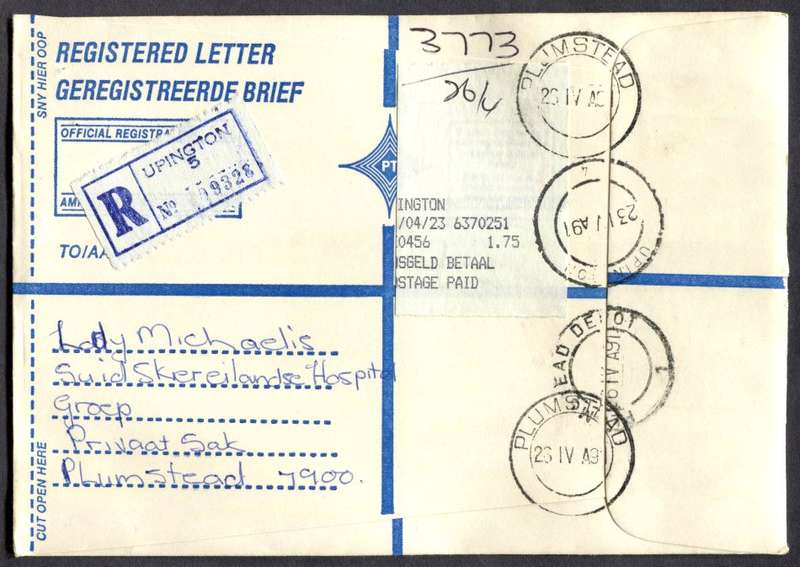 RSA - Cover Registered At Upington Post Office