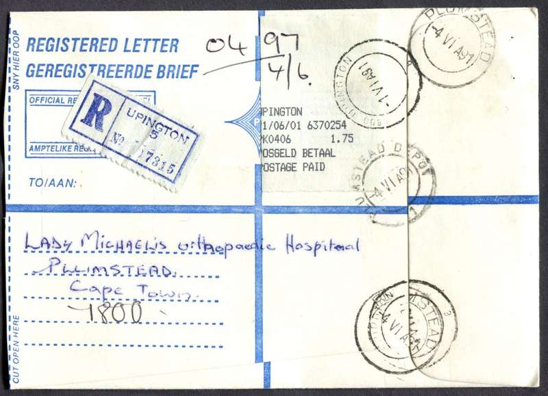 RSA - Cover Registered At Upington Post Office