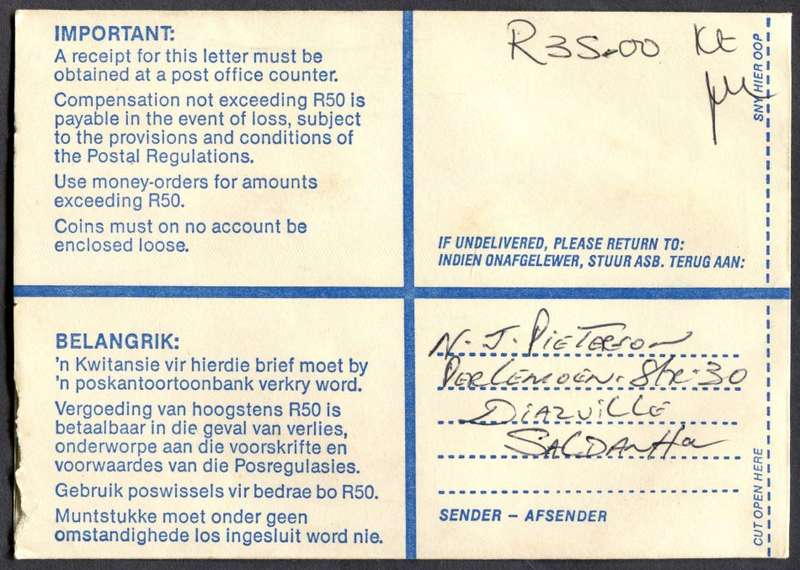 RSA - Cover Registered At Vredendal Post Office