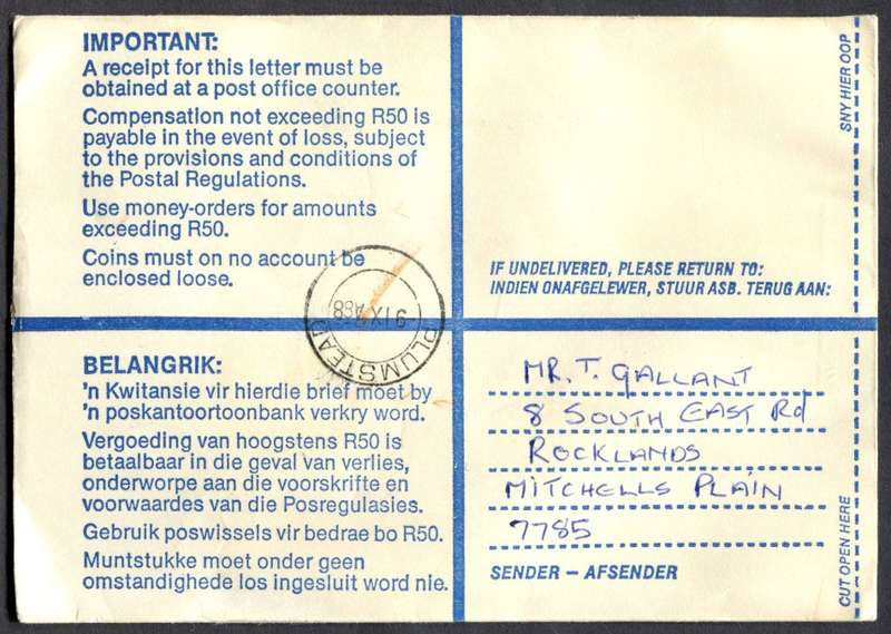 RSA - Cover Registered At Vlaeberg Post Office