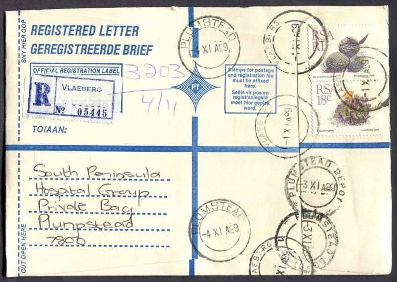 RSA - Cover Registered At Vlaeberg Post Office
