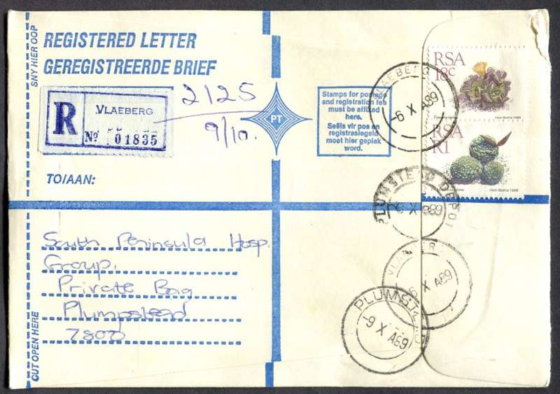 RSA - Cover Registered At Vlaeberg Post Office