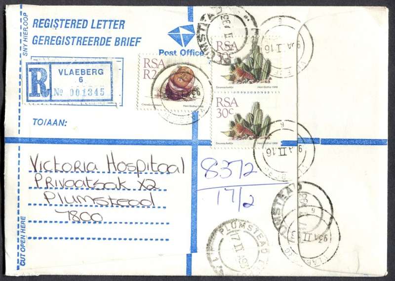 RSA - Cover Registered At Vlaeberg Post Office