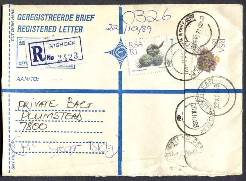 RSA - Cover Registered At Vishoek Post Office