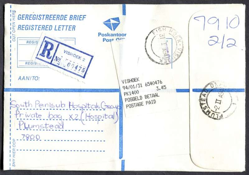 RSA - Cover Registered At Vishoek Post Office