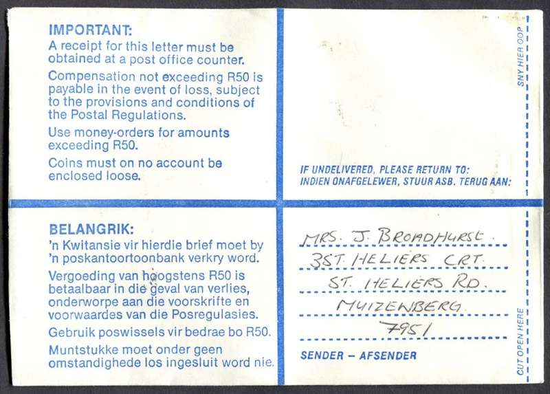 RSA - Cover Registered At Vishoek Post Office