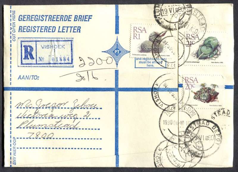 RSA - Cover Registered At Vishoek Post Office