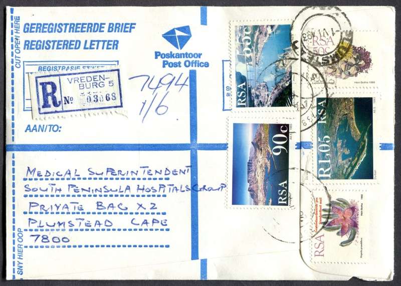 RSA - Cover Registered At Vredenburg Post Office