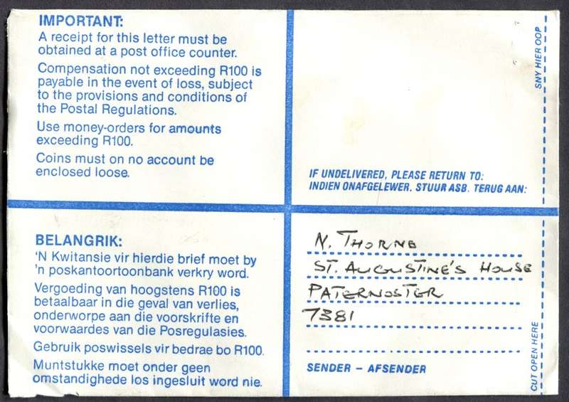 RSA - Cover Registered At Vredenburg Post Office