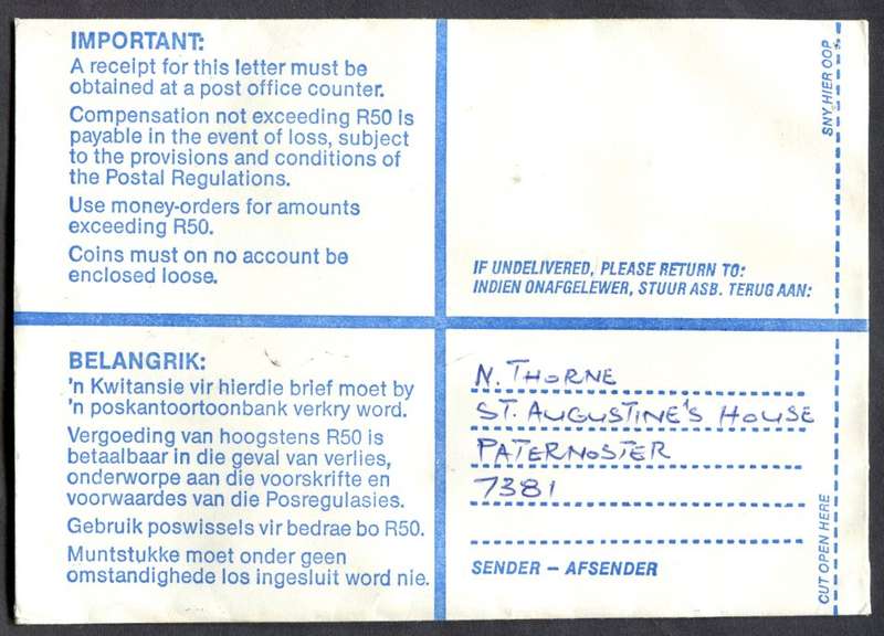 RSA - Cover Registered At Vredenburg Post Office
